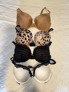 Ambrielle 36C Push-Up Bra Lot of 4 – Lace, Leopard, Nude & White